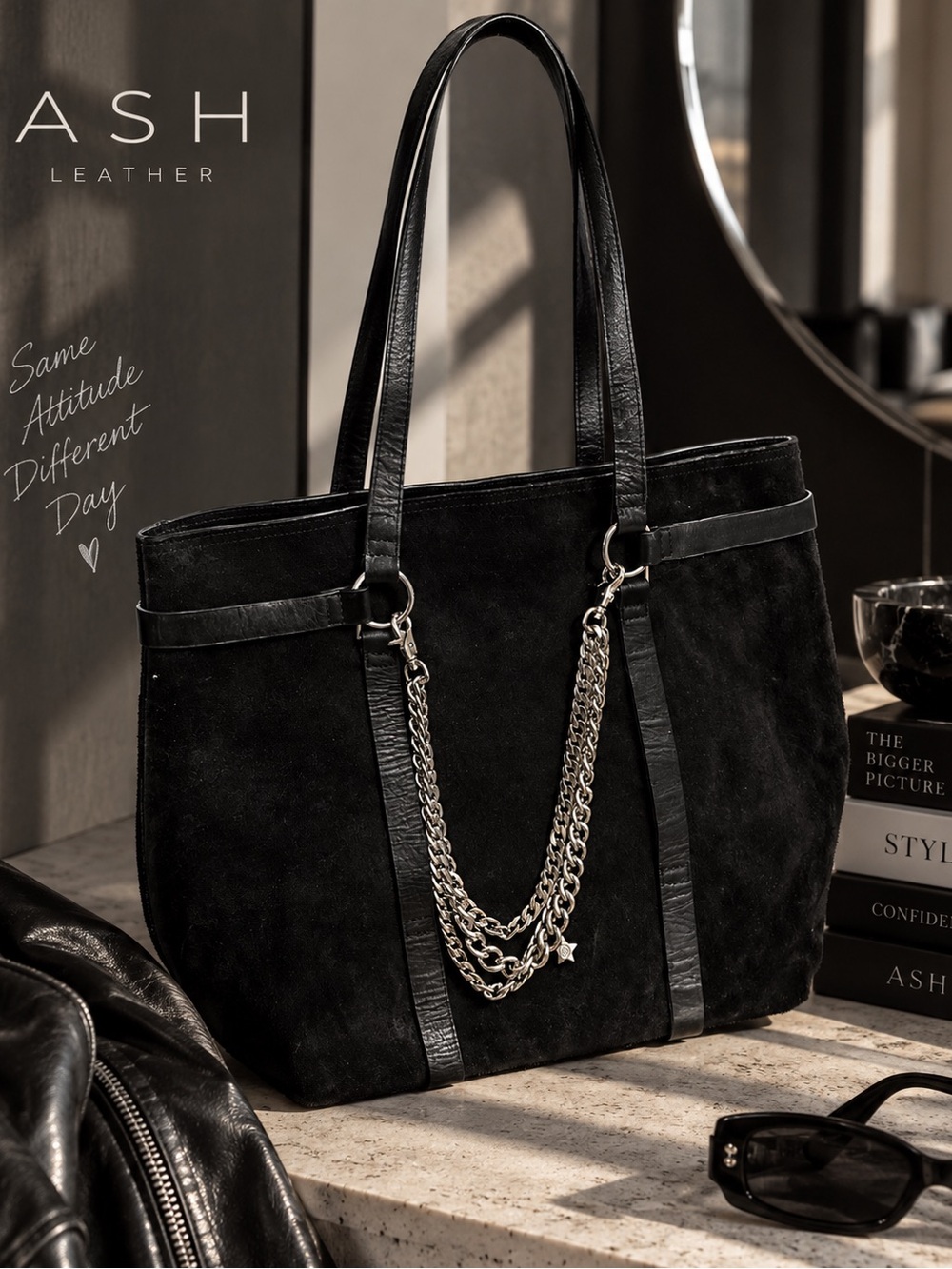 🖤MAKE OFFER🖤 ASH Black Suede Tote Silver Chain Star Leather Bag Rock Punk